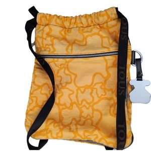 TOUS Kaos Orange Nylon Cinch Backpack w/ Zipper Extension